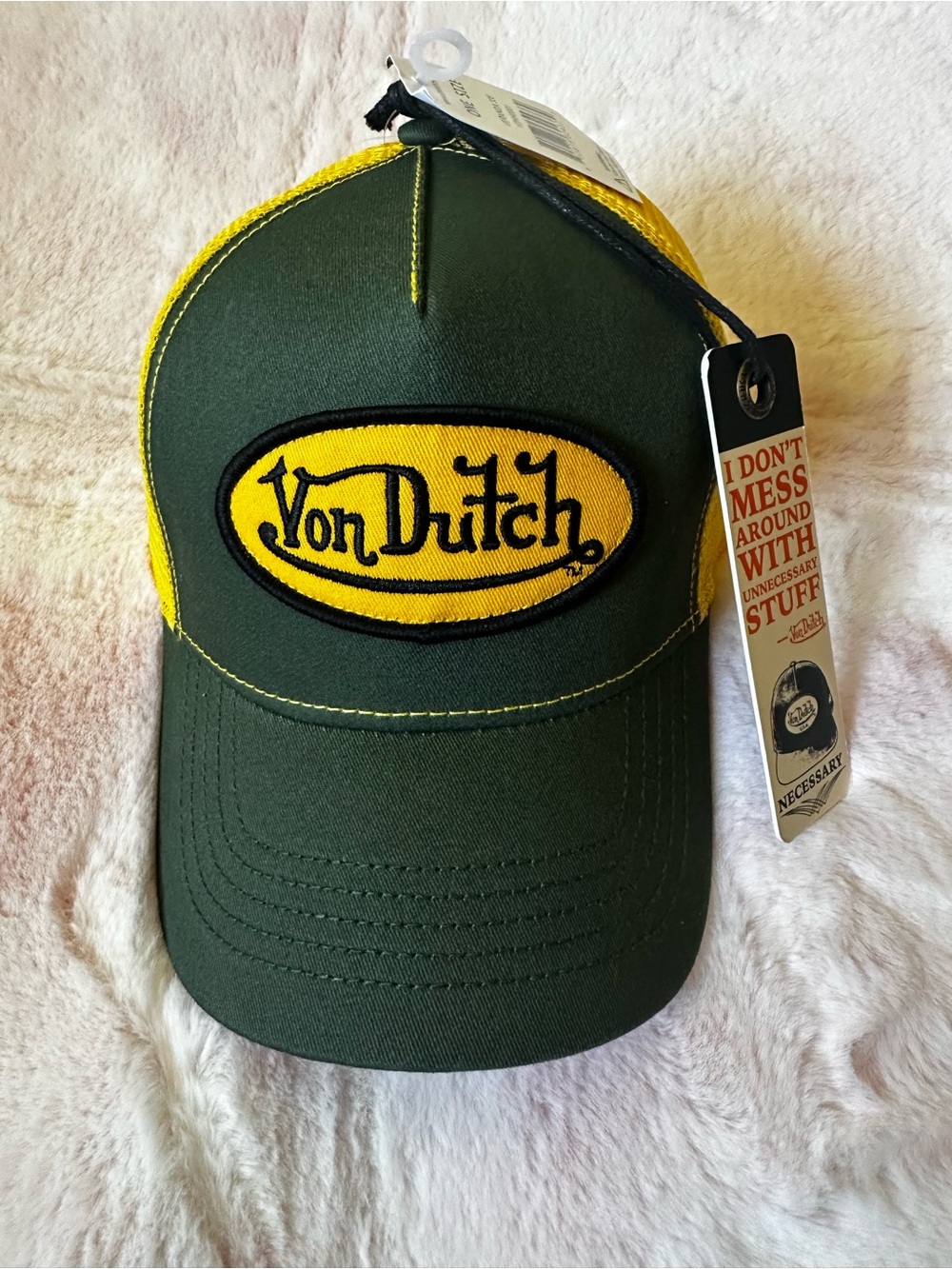 Dark Green and Yellow Logo Patch Hat - Von Dutch NWT